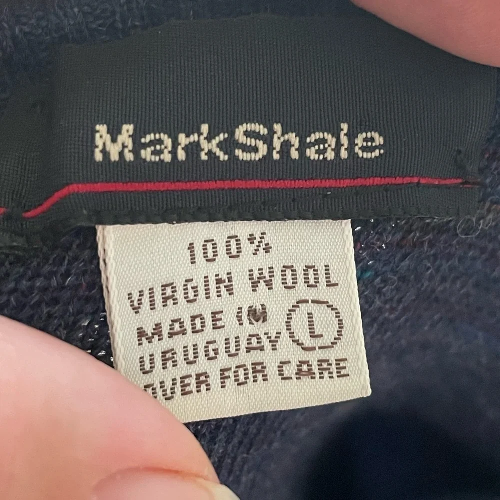 Mark Shale men’s vintage 100% Virgin Wool crewneck long sleeve sweater blue L
